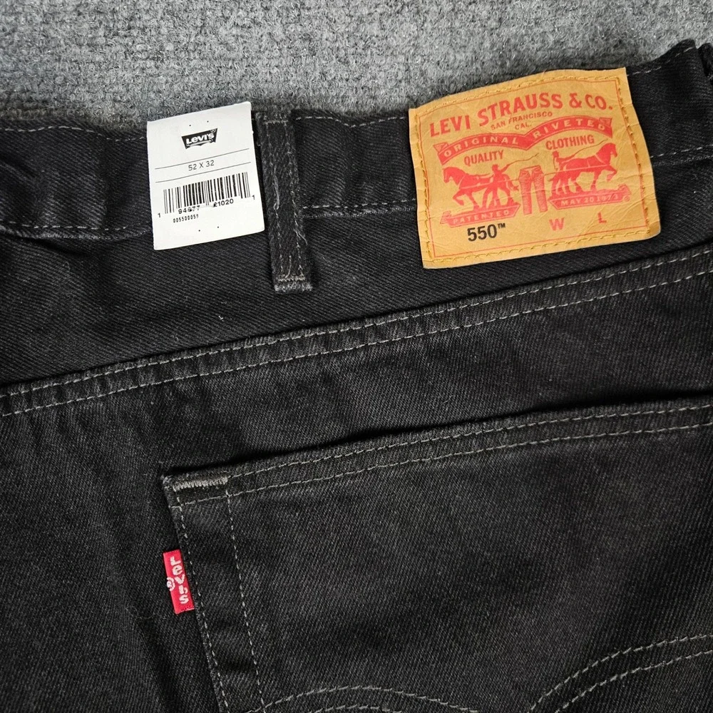 Levis 550 Relaxed Fit Black Stretch Denim Jeans Mens 52x32 01550-0260
